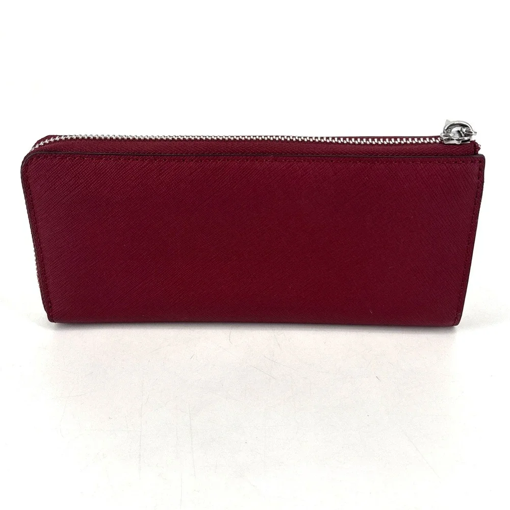 Michael Kors Large Zip Around Wallet Red Burgundy Silver Hardware